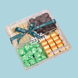 eid mubarak acrylic gift box with assorted belgian chocolates