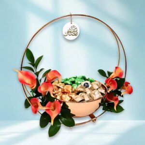 golden basket gift – calla lilies & belgian chocolates