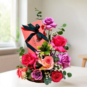 elegant roses and chocolates gift display