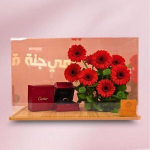 luxury red gerbera gift on acrylic base