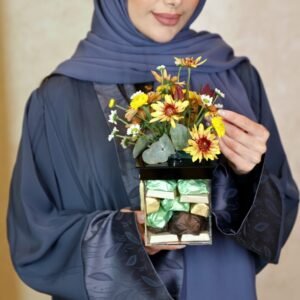 graduation acrylic gift box with assorted belgian chocolates & flowers