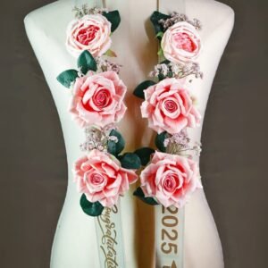 elegant graduation necklace – artificial pink roses on printed leather