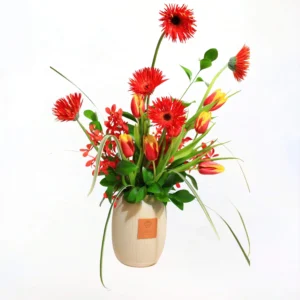 luxury red bloom arrangement with china grass & ruscus