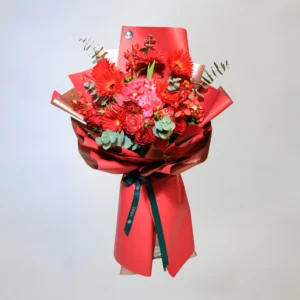 red hydrangea & mixed bloom bouquet