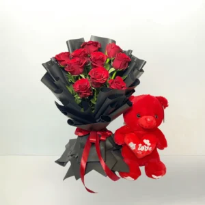 red roses & teddy duo – perfect romantic gift